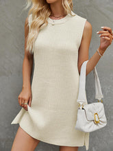 A-Line Loose Solid Color Split-Side Tied Waist Round-Neck Mini Dresses Sweater Dresses